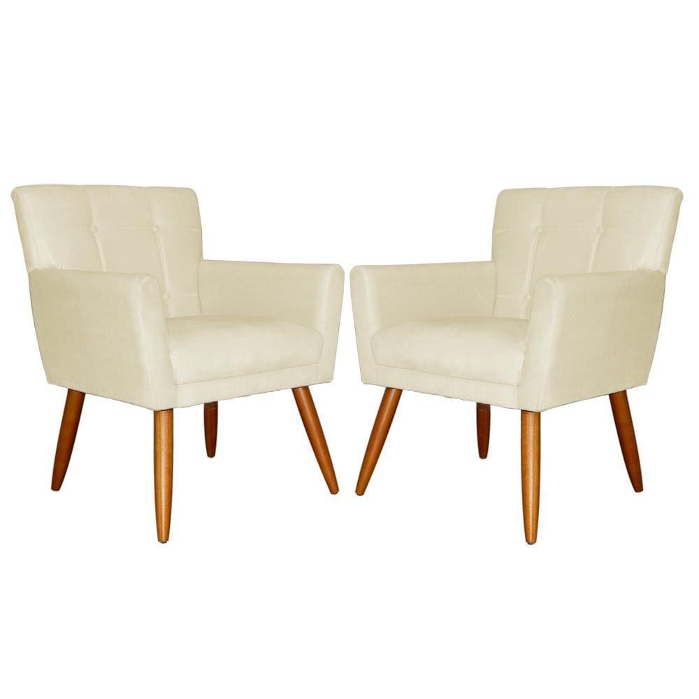Kit 2 Poltronas Estofadas Para Salão de Beleza Onix Suede Marfim - LM DECOR