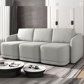 Sofá Cama Modulado Retrátil E Reclinável Decorativo Varsóvia 276cm Linho Cinza G33 - Gran Belo
