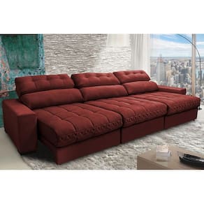 Sofá Retrátil E Reclinável Com Molas Ensacadas Cama Inbox Master 3,22m Tecido Suede Vermelho