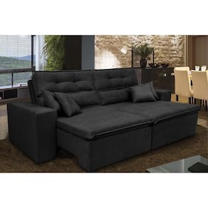 Sofá Cairo 2,72m Retrátil, Reclinável Tecido Suede Preto