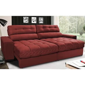 Sofá Retrátil E Reclinável Com Molas Ensacadas Cama Inbox Master 2,52m Tecido Suede Vermelho