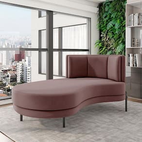 Sofá Chaise Lado Esquerdo Downey Sala De Estar Veludo Rosê G15 - Gran Belo