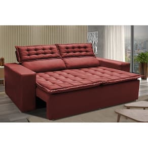Sofá Retrátil E Reclinável Cama Inbox Slim 1,50m Tecido Suede Velusoft Vermelho