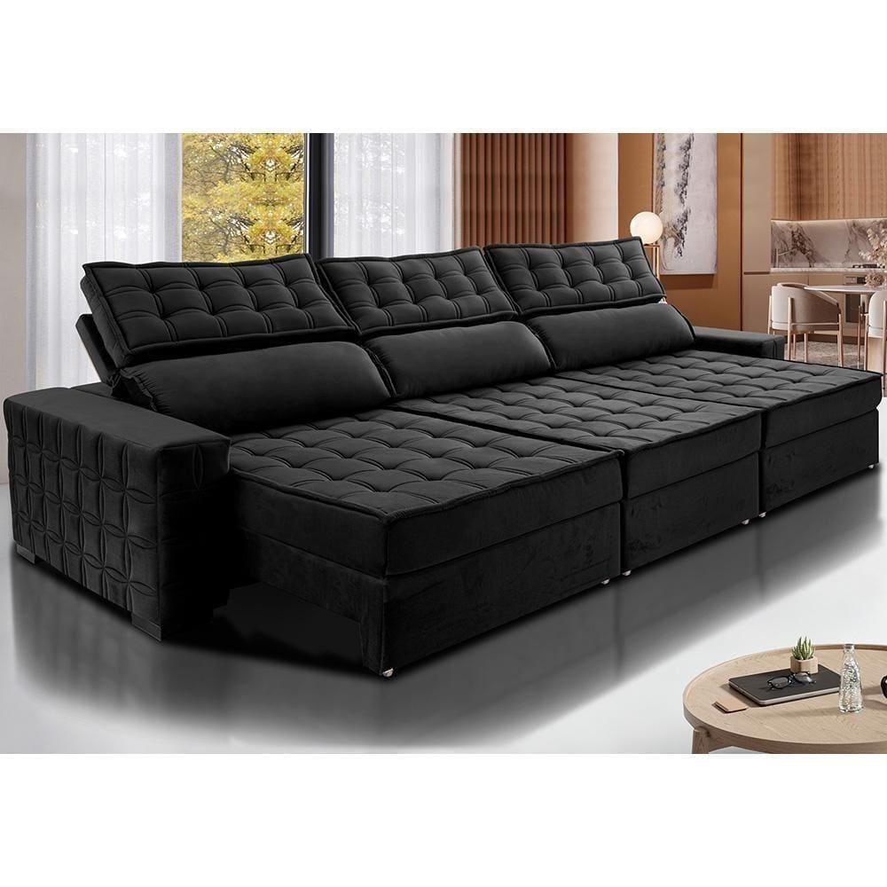 Sofá Retrátil E Reclinável 4,15M Cama Inbox Big Star Com SoftgelD40 Velupluma Preto