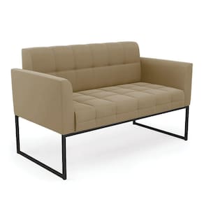 Sofá Namoradeira Elisa Suede Marrom Rato Base Metálica Industrial Preto - D`rossi