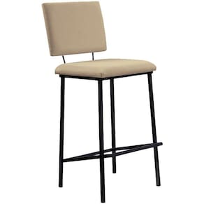 Banqueta Alta Base Em Aço Preto F109 Linho Bege Dmobiliario Bege