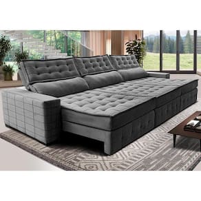 Sofá Retrátil E Reclinável 4,15M Cama Inbox Big Puffer Com SoftgelD40 Velupluma Cinza
