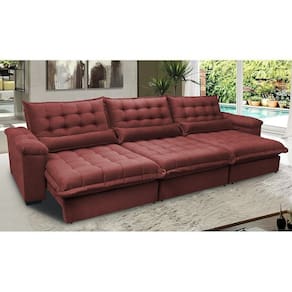 Sofá Retrátil E Reclinável 3,52m Com Molas Ensacadas Cama Inbox Aconchego Tecido Velusoft Vermelho