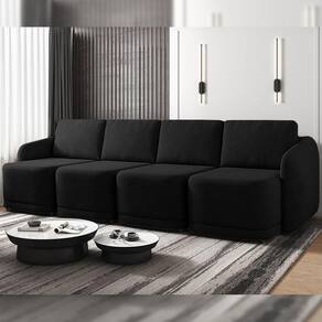 Sofá Cama Modulado Retrátil E Reclinável Decorativo Varsóvia 356cm Veludo Preto G33 - Gran Belo