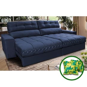 Sofá Retrátil E Reclinável 2,72m Molas Ensacadas Cama Inbox Brasil Velusoft Azul