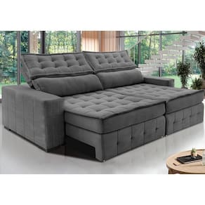 Sofá Retrátil E Reclinável 2,75M Cama Inbox Big Puffer Com SoftgelD40 Velupluma Cinza