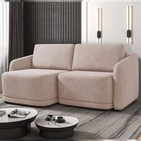 Sofá Cama Modulado Retrátil E Reclinável Decorativo Varsóvia 236cm Veludo Rosê G33 - Gran Belo
