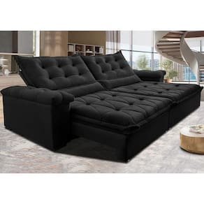 Sofá Retrátil E Reclinável 2,75M Cama Inbox Big Fresh Com SoftgelD40 Velupluma Preto