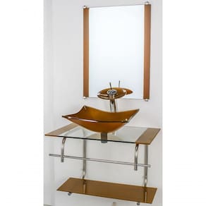 Gabinete De Vidro Inox 60cm Cuba Retangular Dourado Real