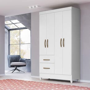 Guarda Roupa Solteiro 4 Portas 2 Gavetas Madri - Branco / Rosa / Azul / Lilas Flex Branco