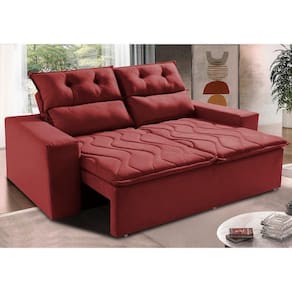 Sofá 3 Lugares Retrátil E Reclinável 1,80m Cama Inbox Smal Com Bordado Pantográfico Suede Vermelho