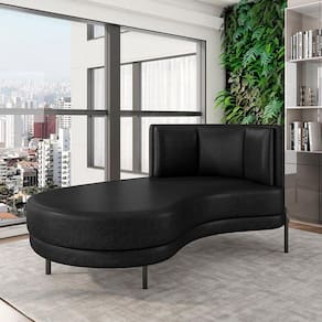 Sofá Chaise Lado Esquerdo Downey Sala De Estar Pu Preto G15 - Gran Belo