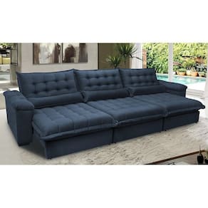 Sofá Retrátil E Reclinável 3,22m Com Molas Ensacadas Cama Inbox Aconchego Tecido Suede Azul