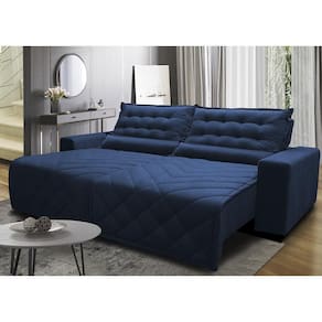 Sofá 2,42m Retrátil E Reclinável Com Molas Cama Inbox Plus Tecido Suede Velusoft Azul