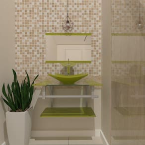 Gabinete De Vidro 80cm Ac Cuba Quadrada Verde Oliva