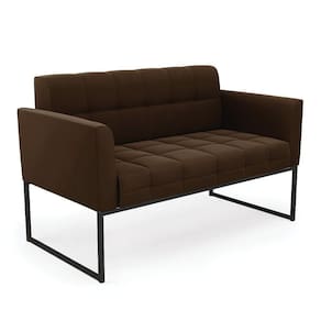 Sofá Namoradeira Elisa Suede Marrom Base Metálica Industrial Preto - D`rossi