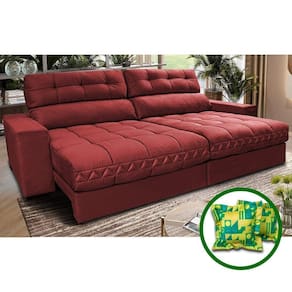 Sofá Retrátil E Reclinável 2,72m Molas Ensacadas Cama Inbox Brasil Velusoft Vermelho