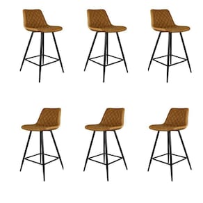 Kit 6 Banquetas Decorativas Magé Pu Matelassê C/apoio Para Os Pés Base Em Aço Marrom G56 - Gran Belo