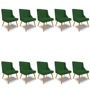 Kit 10 Cadeiras Estofadas Para Sala De Jantar Pés Palito Lia Veludo Verde Luxo - Ibiza