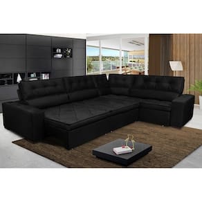 Sofá De Canto Retrátil, Reclinável, Molas Cama Inbox Austin 3,85x2,64 Ou 2,64x3,85 Suede Preto