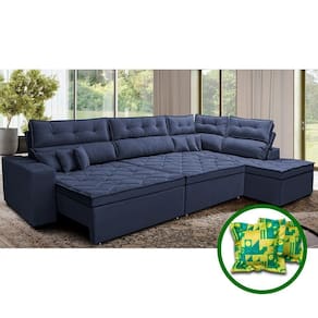 Sofá De Canto Retrátil E Reclinável Direito 3,40x2,36m Molas Cama Inbox Espanha Velusoft Azul