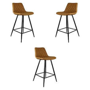 Kit 3 Banquetas Decorativas Magé Pu Matelassê C/apoio Para Os Pés Base Em Aço Marrom G56 - Gran Belo