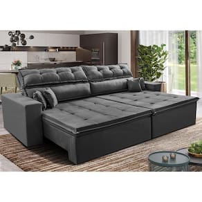 Sofá Retrátil E Reclinável 2,02m Luxos Cama Inbox Velusoft Cinza
