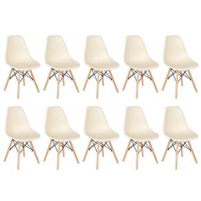 Kit 10 Cadeiras Charles Eames Eiffel Dsw Com Pés De Madeira Clara Creme Creme