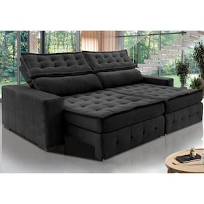 Sofá Retrátil E Reclinável 2,75M Cama Inbox Big Puffer Com SoftgelD40 Velupluma Preto