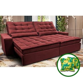 Sofá Retrátil E Reclinável 2,32m Molas Ensacadas Cama Inbox Catar Velusoft Vermelho