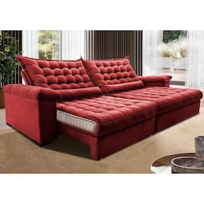 Sofá Retrátil E Reclinável 2,75m Molas Ensacadas Cama Inbox Big Space Com Bordado Velusoft Vermelho