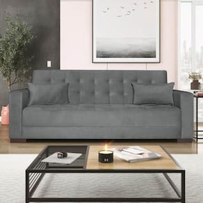 Sofá Cama 3 Lugares Jobim Suede Cinza