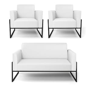 Sofá Namoradeira Com 2 Poltronas Base Industrial Alta Preto Marisa Corino Branco D03 - D\`rossi