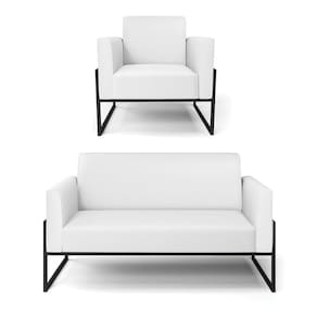 Sofá Namoradeira Com Poltrona Base Industrial Alta Preto Marisa Corino D03 - D\`rossi Cor Branco