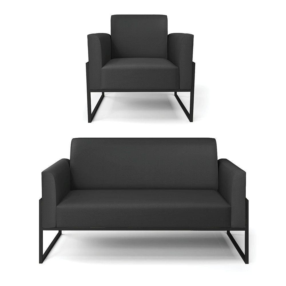 Sofá Namoradeira Com Poltrona Base Industrial Alta Preto Marisa Corino Preto D03 - D\`rossi
