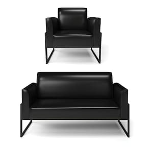 Sofá Namoradeira Com Poltrona Base Industrial Alta Preto Marisa Corano Preto D03 - D\`rossi