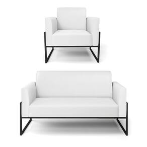 Sofá Namoradeira Com Poltrona Base Industrial Alta Preto Marisa Corino Branco D03 - D\`rossi