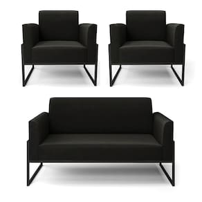 Sofá Namoradeira Com 2 Poltronas Base Industrial Alta Preto Marisa Suede Preto D03 - D\`rossi