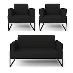 Sofá Namoradeira Com 2 Poltronas Base Industrial Alta Preto Marisa Linho D03 - D\`rossi Cor A79 Preto