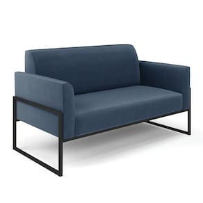 Sofá Namoradeira Base Industrial Alta Preto Marisa Suede D03 - D\`rossi Cor Azul Marinho