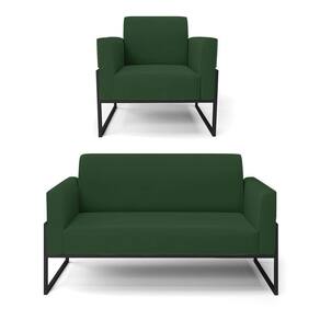 Sofá Namoradeira Com Poltrona Base Industrial Alta Preto Marisa Veludo D03 - D\`rossi Cor Verde