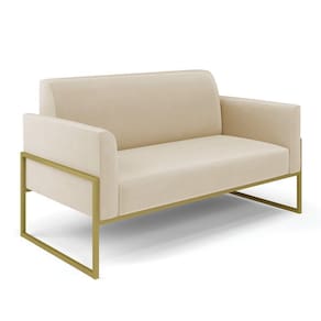 Sofá Namoradeira Base Industrial Alta Dourado Marisa Suede Bege D03 - D\`rossi