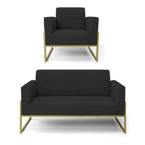 Sofá Namoradeira Com Poltrona Base Industrial Alta Dourado Marisa Veludo D03 - D\`rossi Cor Preto