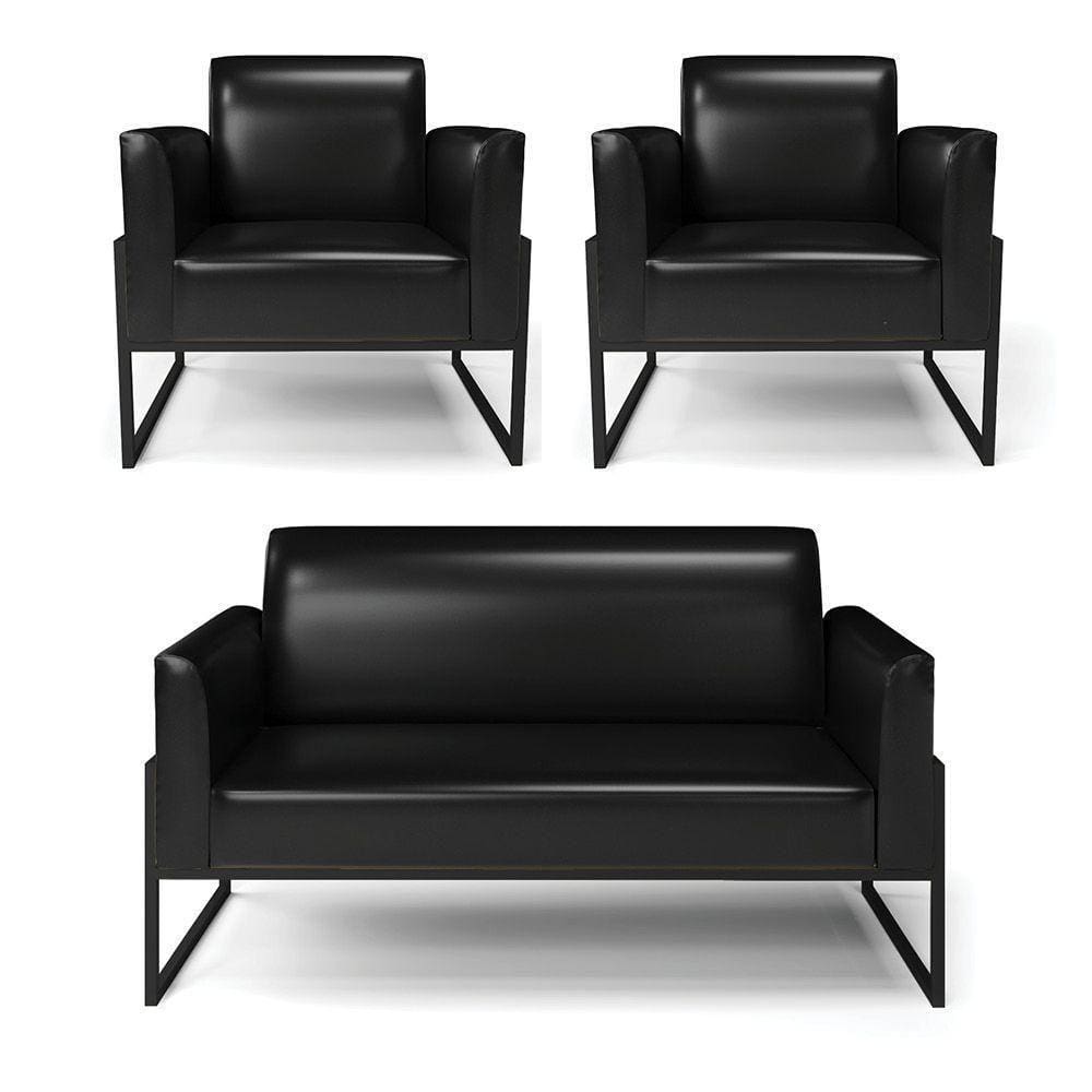 Sofá Namoradeira Com 2 Poltronas Base Industrial Alta Preto Marisa Corano D03 - D\`rossi Cor Preto