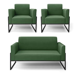 Sofá Namoradeira Com 2 Poltronas Base Industrial Alta Preto Marisa Suede D03 - D\`rossi Cor Verde